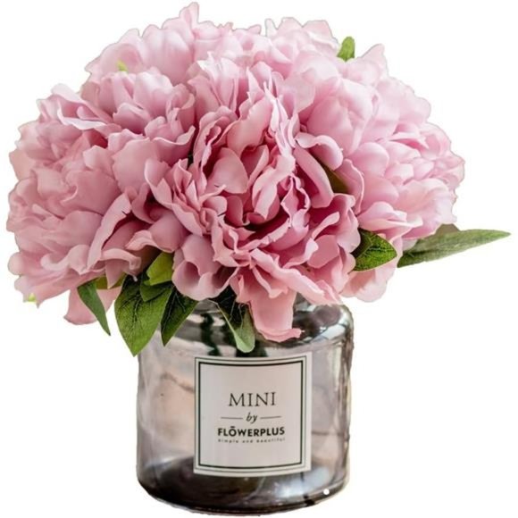 Artificial Flowers with Vase, Fake Peony Flowers in Gray Vase,Faux Flower - Picture 1 of 6